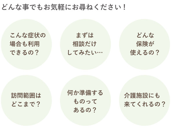 分からない事、ご不安な事などお気軽にご相談ください